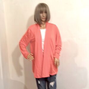 J Jill Peach Love Linen  Lagen Look Light Weight Open Front Coral Cardigan  S